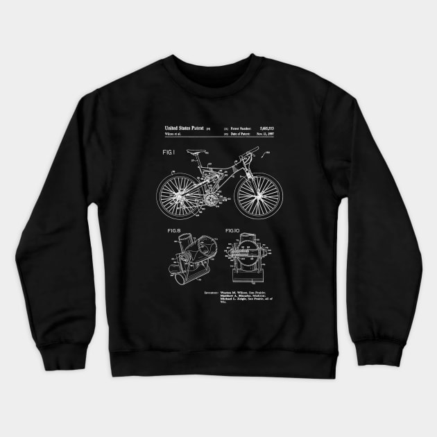 Mountain Bike Patent Inventors White Crewneck Sweatshirt by Luve